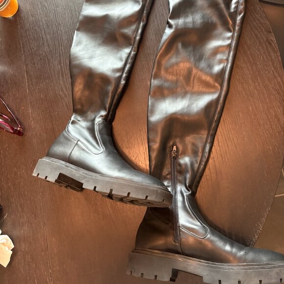 Zara Shoes - Size 9 Zara Tall Over the Knee Flat Stretch Faux Leather Boots